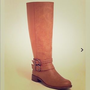 Wide Calf Braided Strap Knee-High Boots